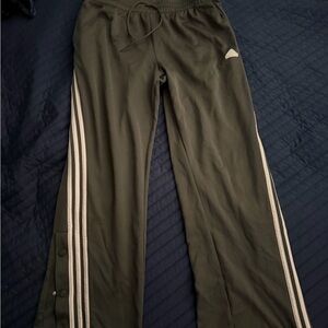 Dark Olive Green Adidas Track Pants with Side Stripes